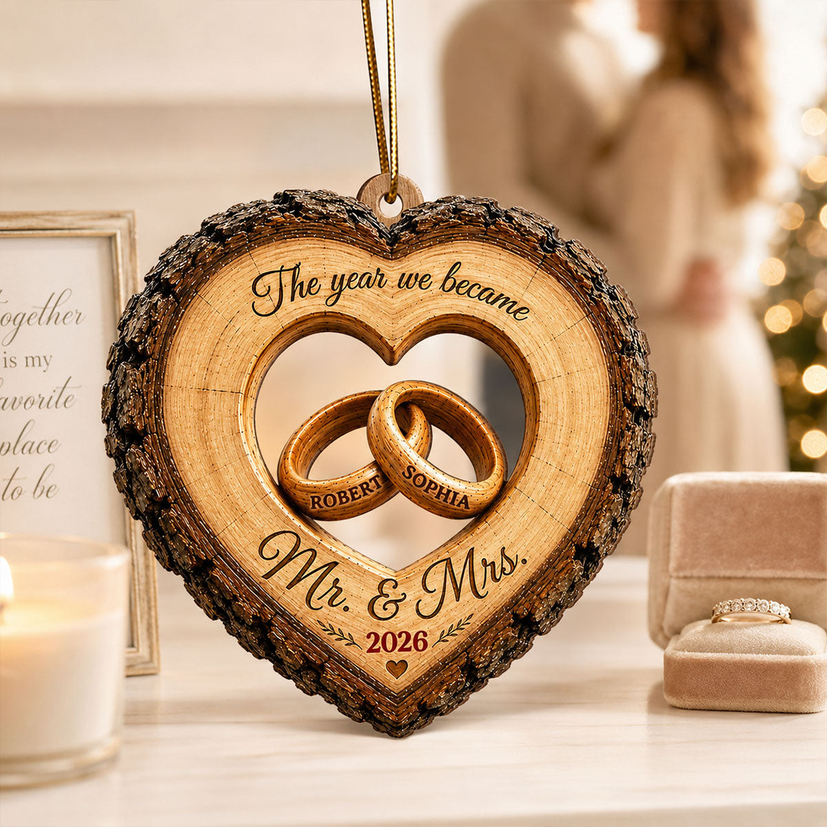 Together Forever Couple Anniversary 2D Flat - Personalized Wooden Ornament - Heartfelt Gift for Her, for Him