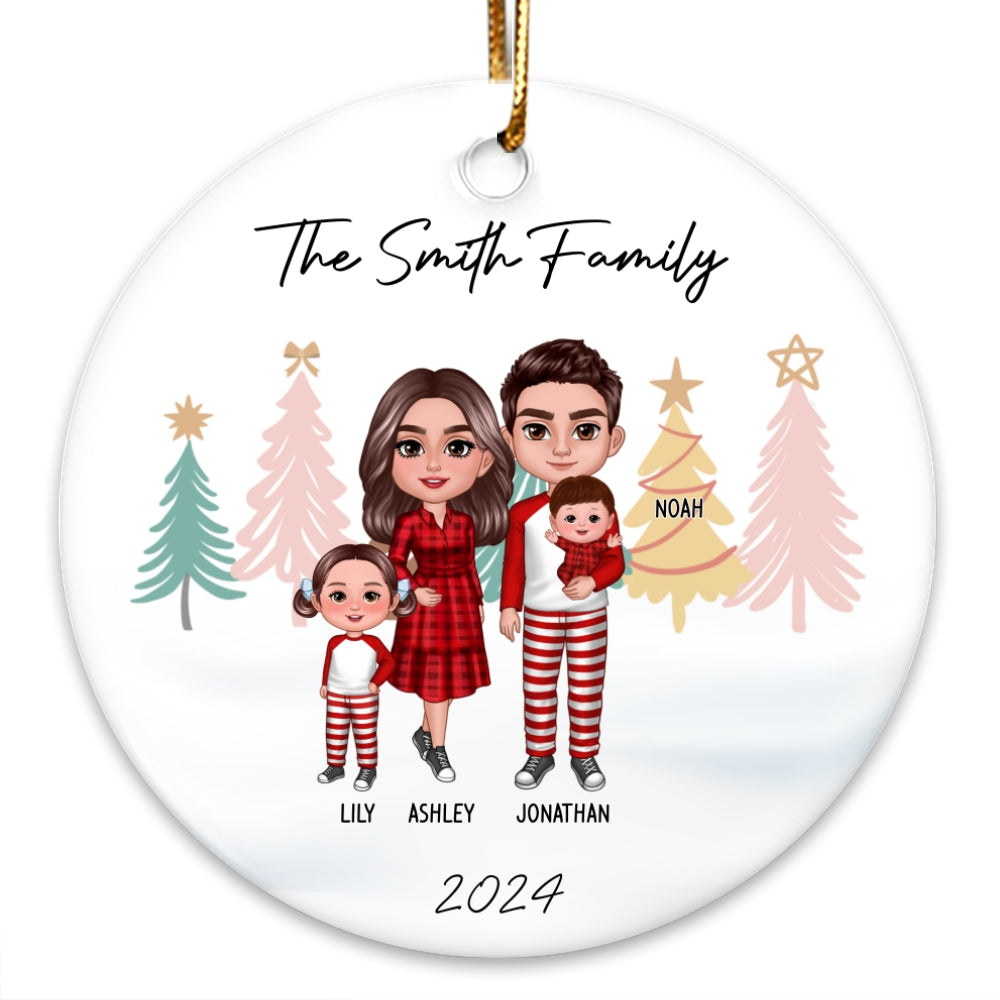 Family Standing Personalized Ceramic Circle Ornament, Christmas Gift for Husband, Daughter, Son