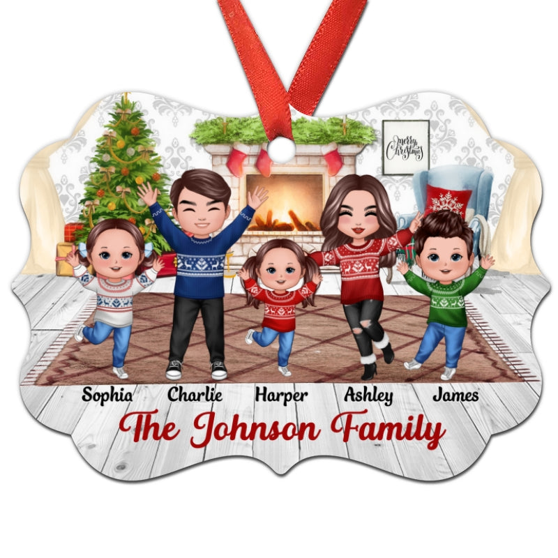 Happy Doll Family In House Personalized Christmas Ornament