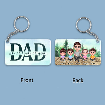 Dad Doll Sitting Man & Kids Forest Personalized Acrylic Keychain