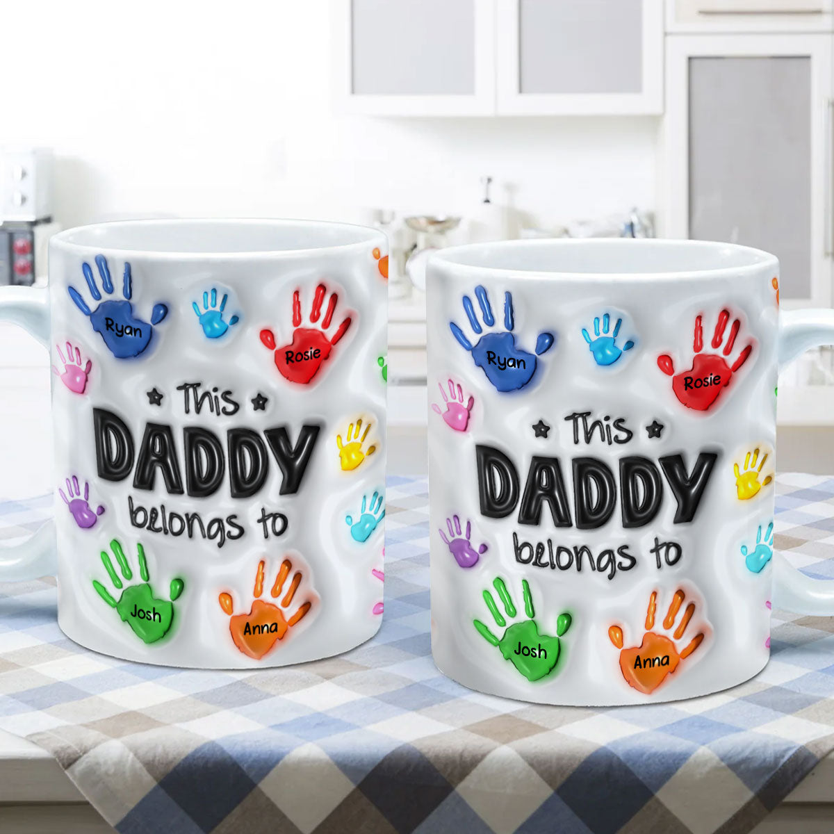 This Daddy Grandpa Belongs To Handprints Personalized 3D Inflated Printed Mug