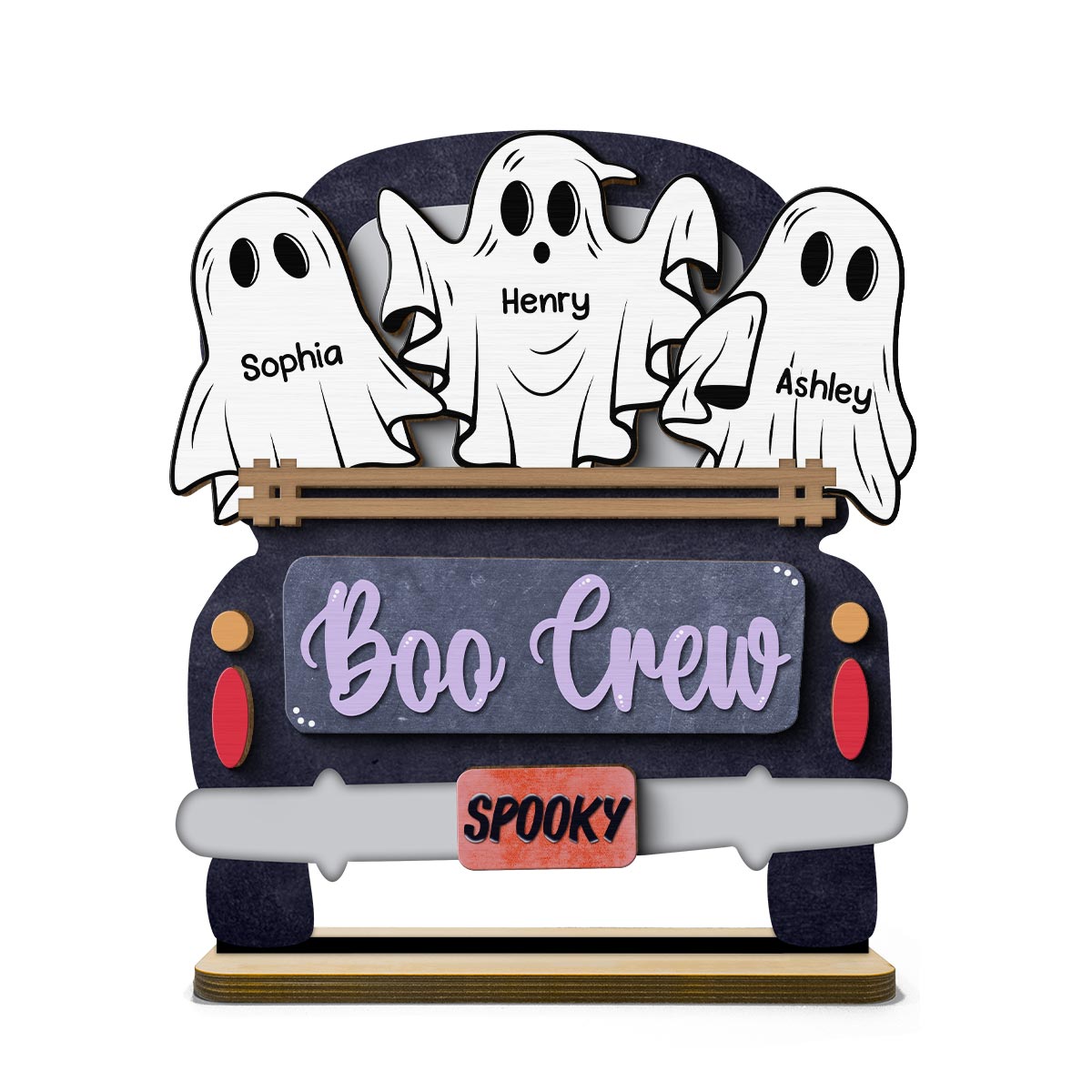 Boo Crew Farmhouse Truck The Ghost Family Halloween Tabletop Tier Tray Decor Personalized 2-Layer Standing Wooden Plaque