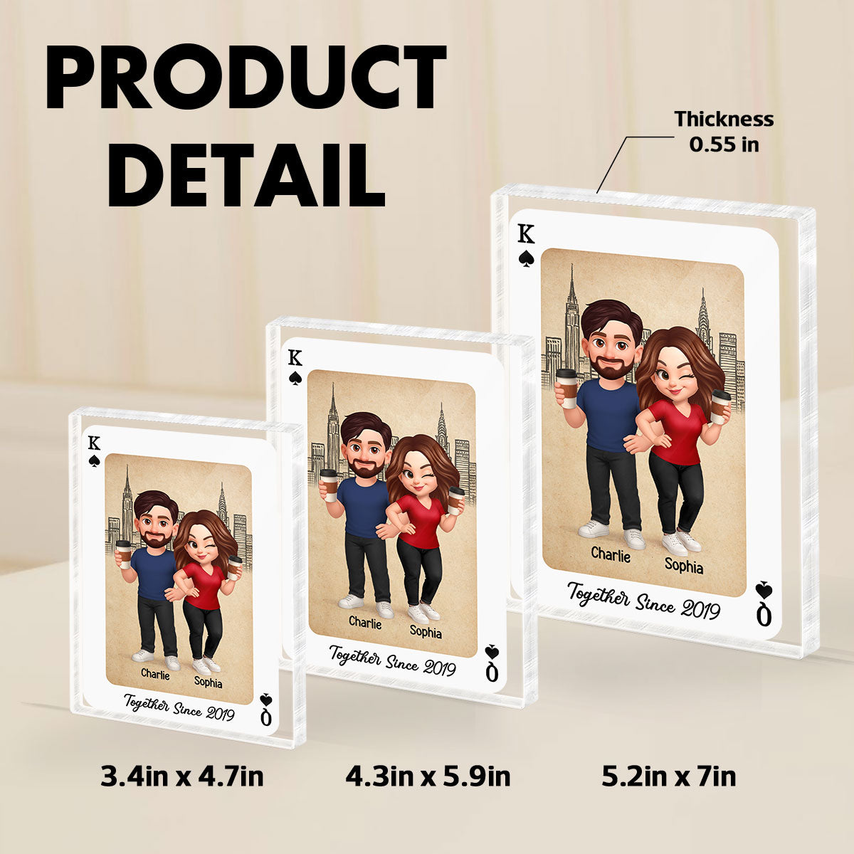 King and Queen Couple Personalized Acrylic Block, Anniversary Gift for him for her