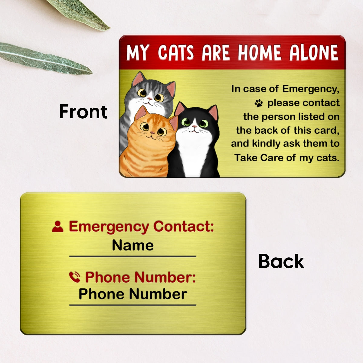 Emergency Card My Cat Is Home Alone Personalized Metal Wallet Card