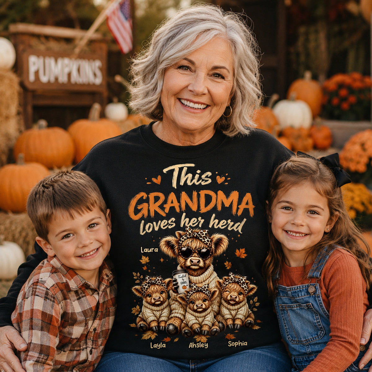 This Grandma Loves Her Herd Fall Season - Personalized Shirt - Cozy Autumn Tee for Grandma