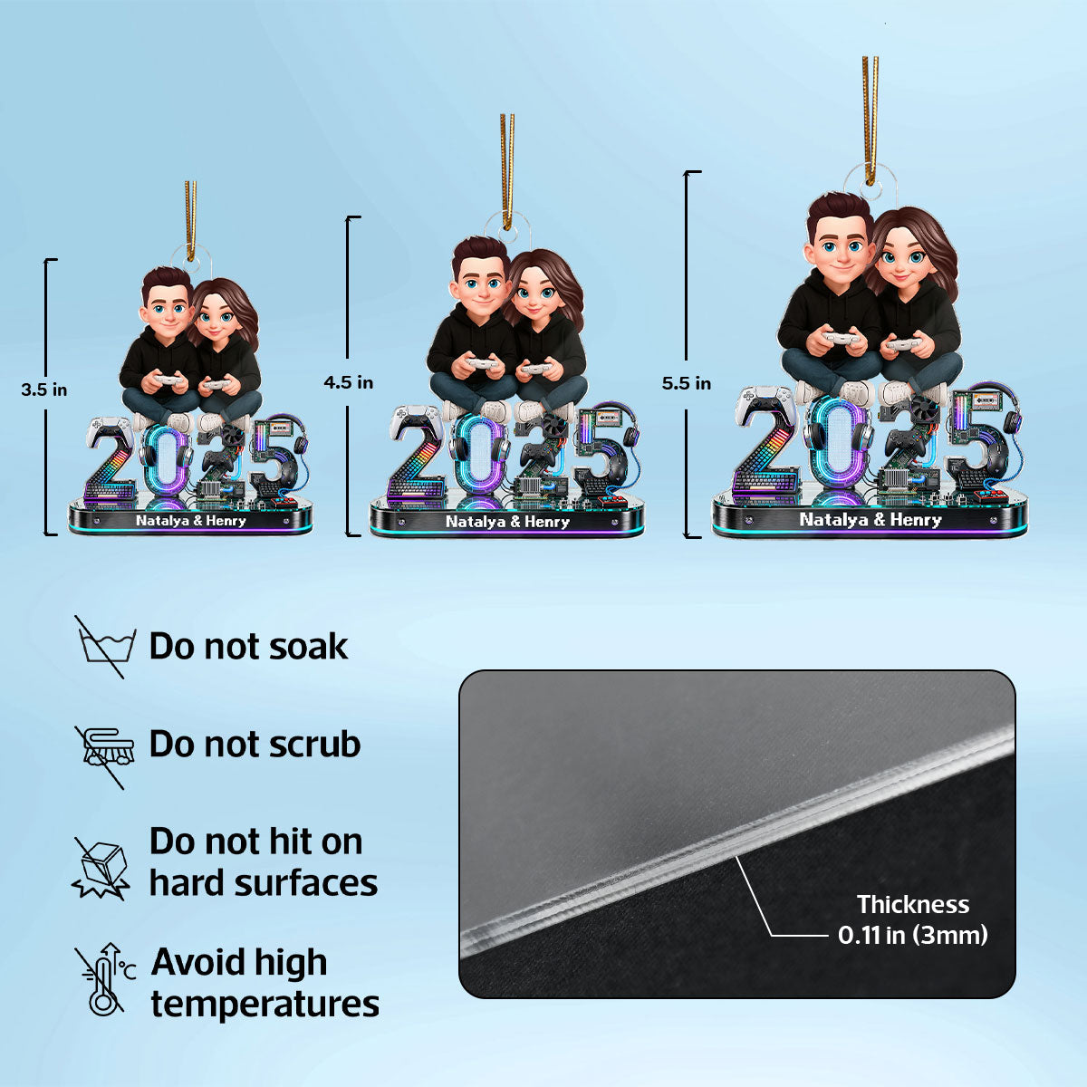 3D Effect Couple Gaming Forever 2 Player Mode Signature Symbols Christmas - Personalized Acrylic Ornament - Gift For Gaming Couple, Gift For Him, For Her