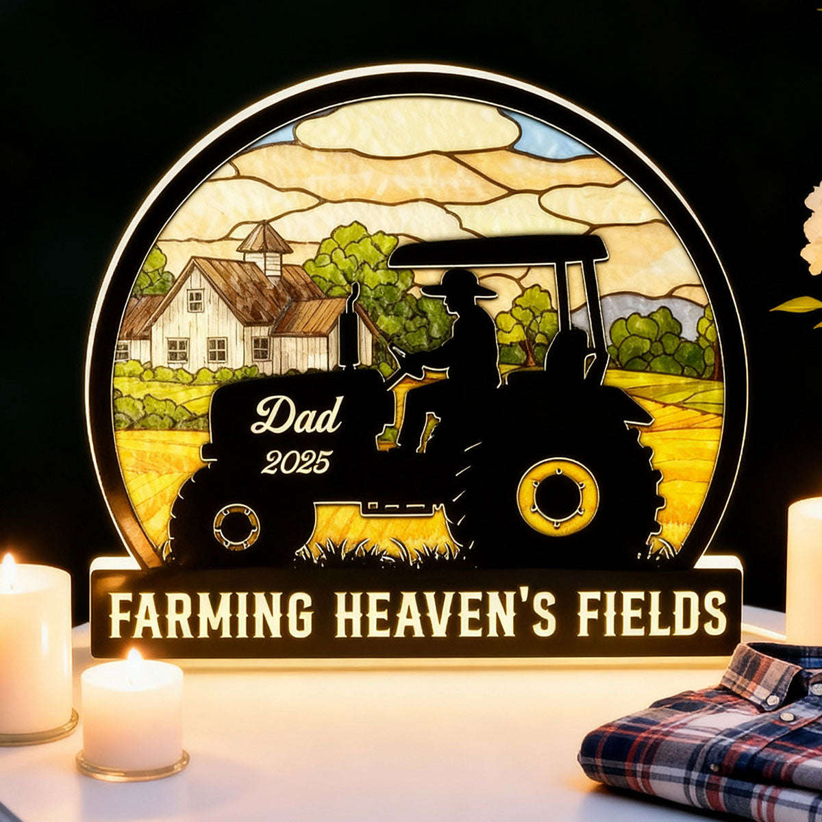 Farming In Heaven Memorial - Personalized Light Box - Memorial Keepsake For Family