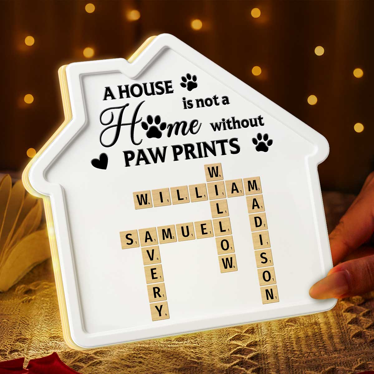 A House Is Not A Home Without Paw Prints Custom Pet Names Crossword Art - Personalized Light Box