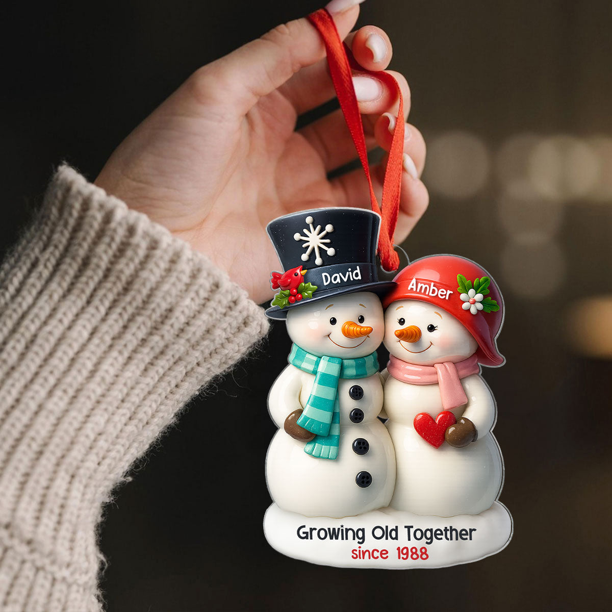 3D Effect Couple Snowman Growing Old Together Personalized Acrylic Ornament, Christmas Gift for him, Gift for her, Anniversary Keepsake Gift