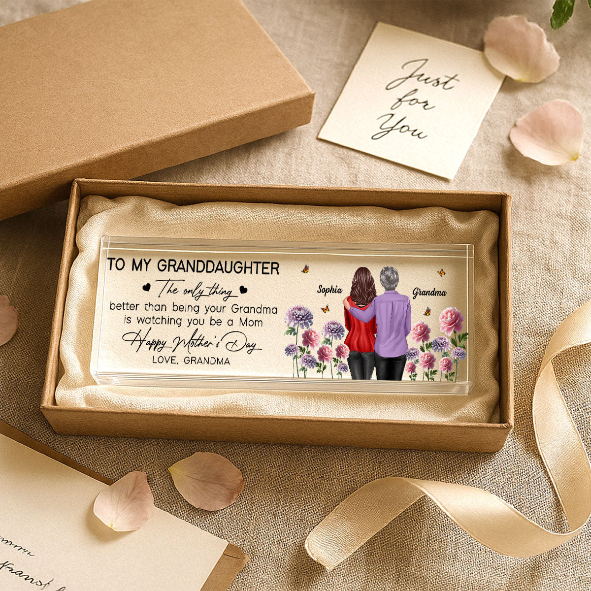 To My Granddaughter From Grandma Happy Mother's Day Birth Flower Personalized Desk Block, Gift For Granddaughter