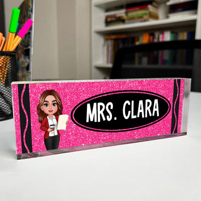Teacher Crayon Personalized Acrylic Desk Name Plate, Gift For Teacher