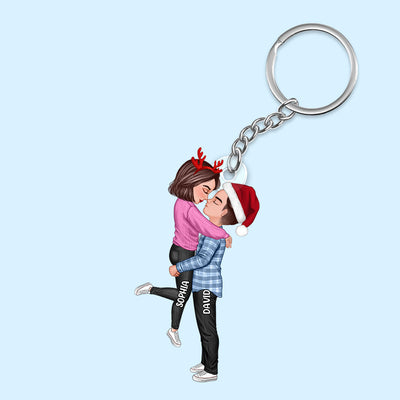 Winter Couple Hugging Kissing Personalized Acrylic Keychain