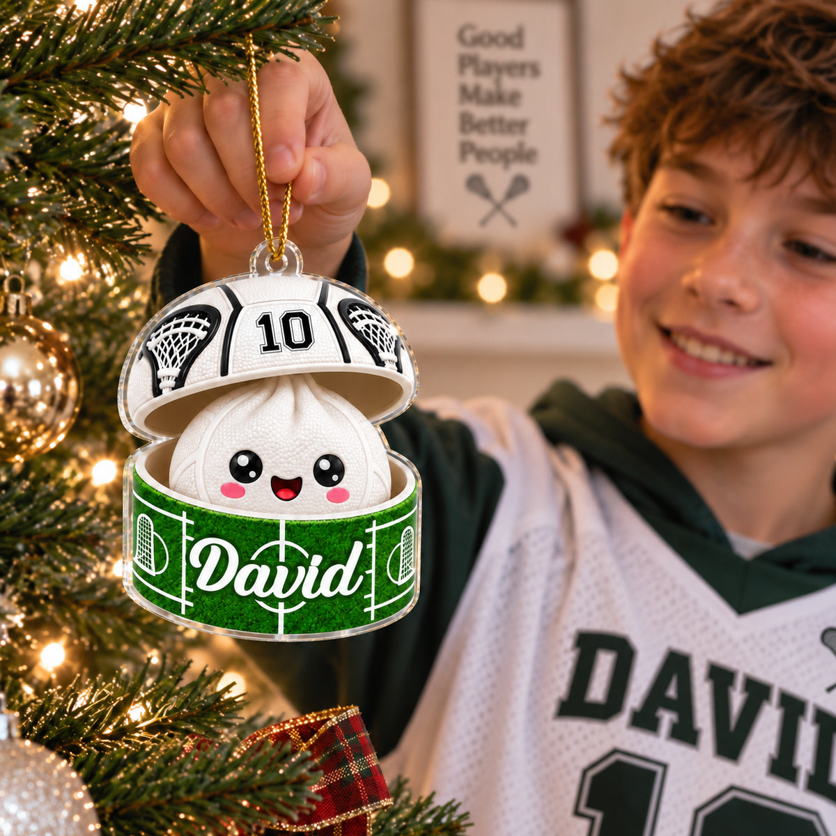 Custom Lacrosse Dumpling Squishy Style - Personalized Acrylic Ornament - Christmas Gift for Son, Daughter, Grandkids