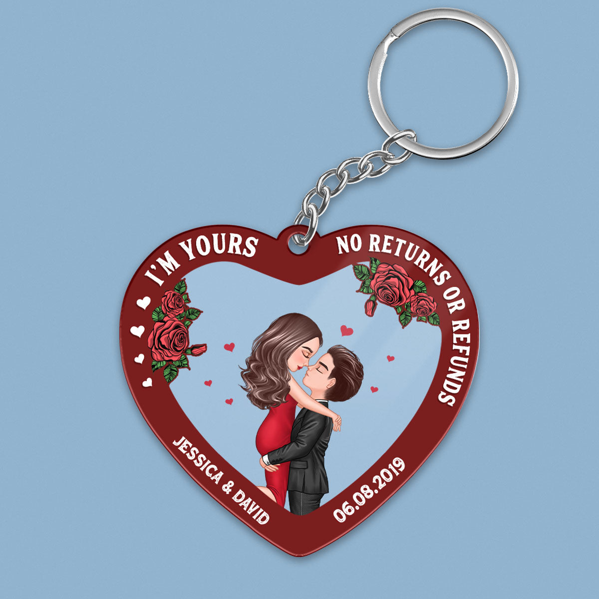 Couple Flowers Heart I‘m Yours Personalized Acrylic Keychain