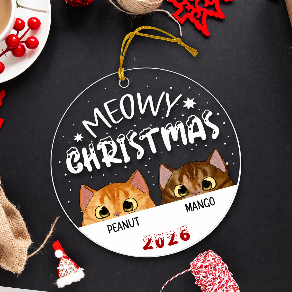 Cat Meowy Christmas Personalized Acrylic Ornament, Custom Cat Breed Ornament, Cat Lover Gift
