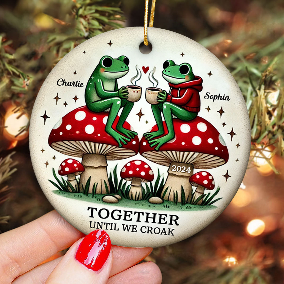 Together Until We Croak Frog Couple Retro Togetherness Keepsake Personalized Ceramic Ornament