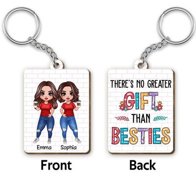 Colorful Pattern Doll Besties Gift For Best Friends Matching Personalized Wooden Keychain