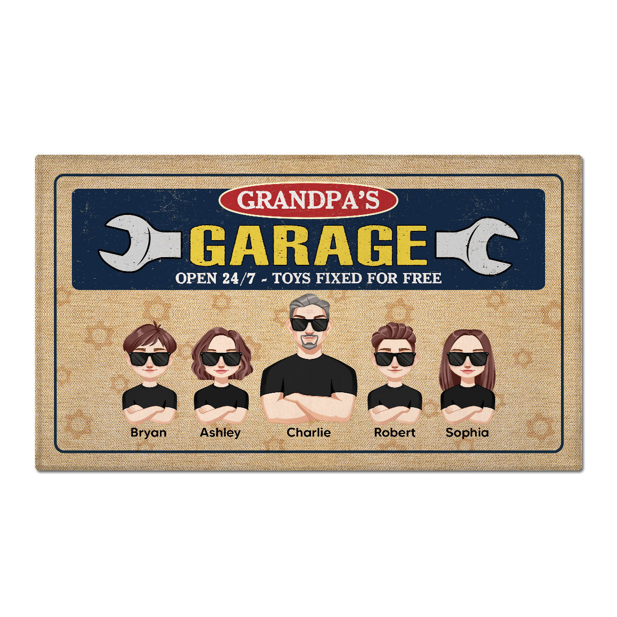 Grandpa Garage Man And Kids Personalized Doormat
