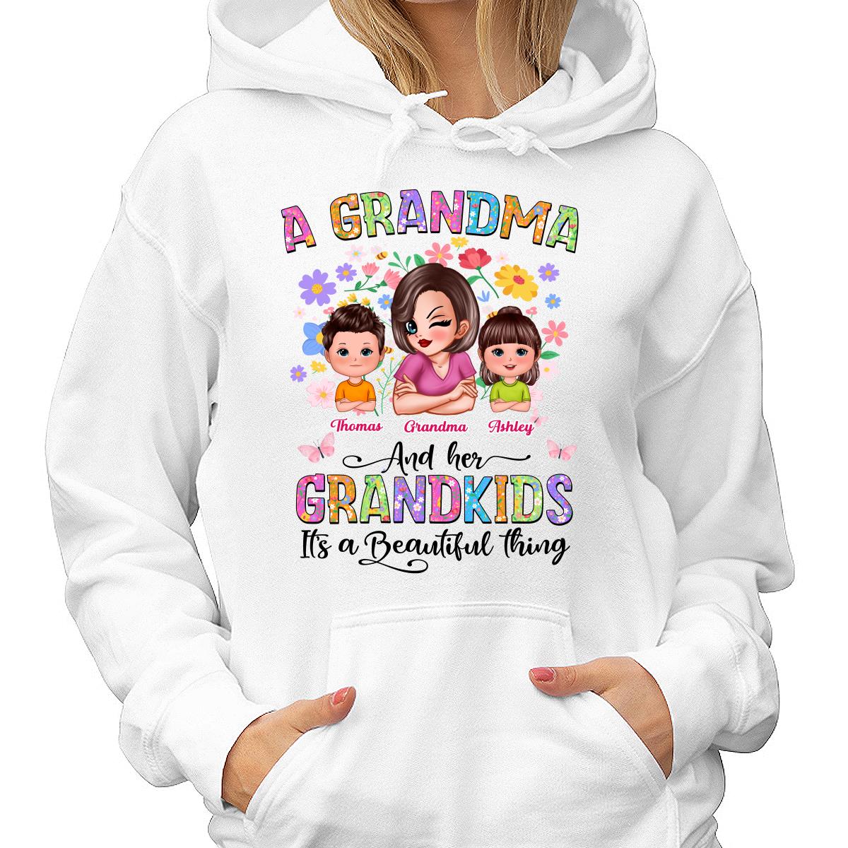 Floral Pattern A Grandma With Her Grandkids Personalized Shirt