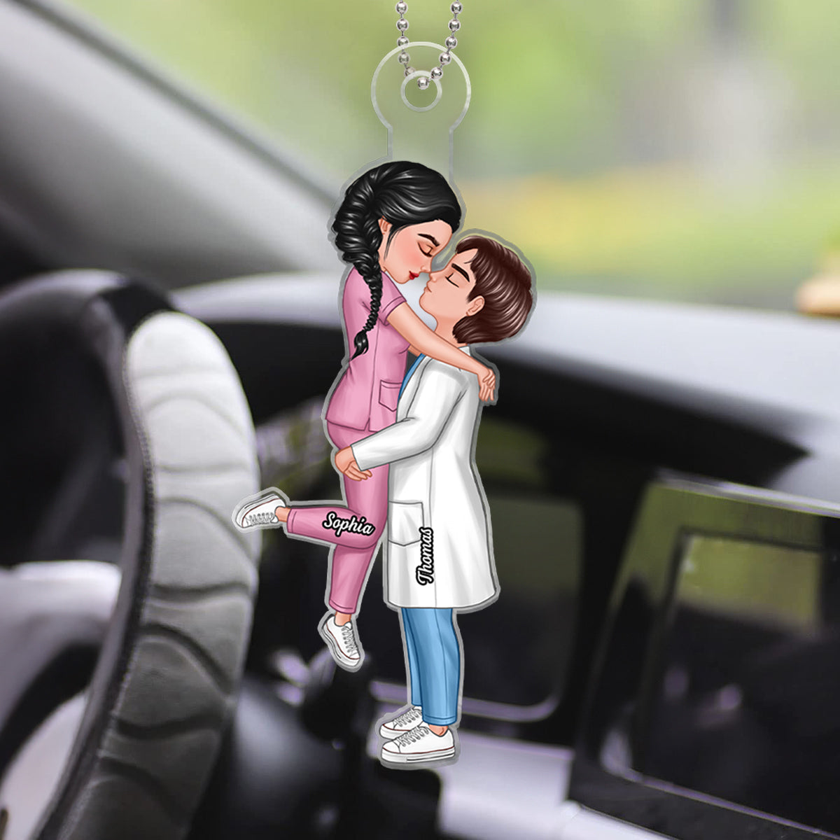 Hero Couple Hugging Kissing Personalized Acrylic Car Hanger Ornament, Anniversary  Gift For Him, For Her, For The Couple