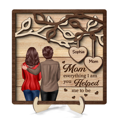 Back View Mom Daughter Son Under Tree Gift For Mom Personalized 2-Layer Wooden Plaque