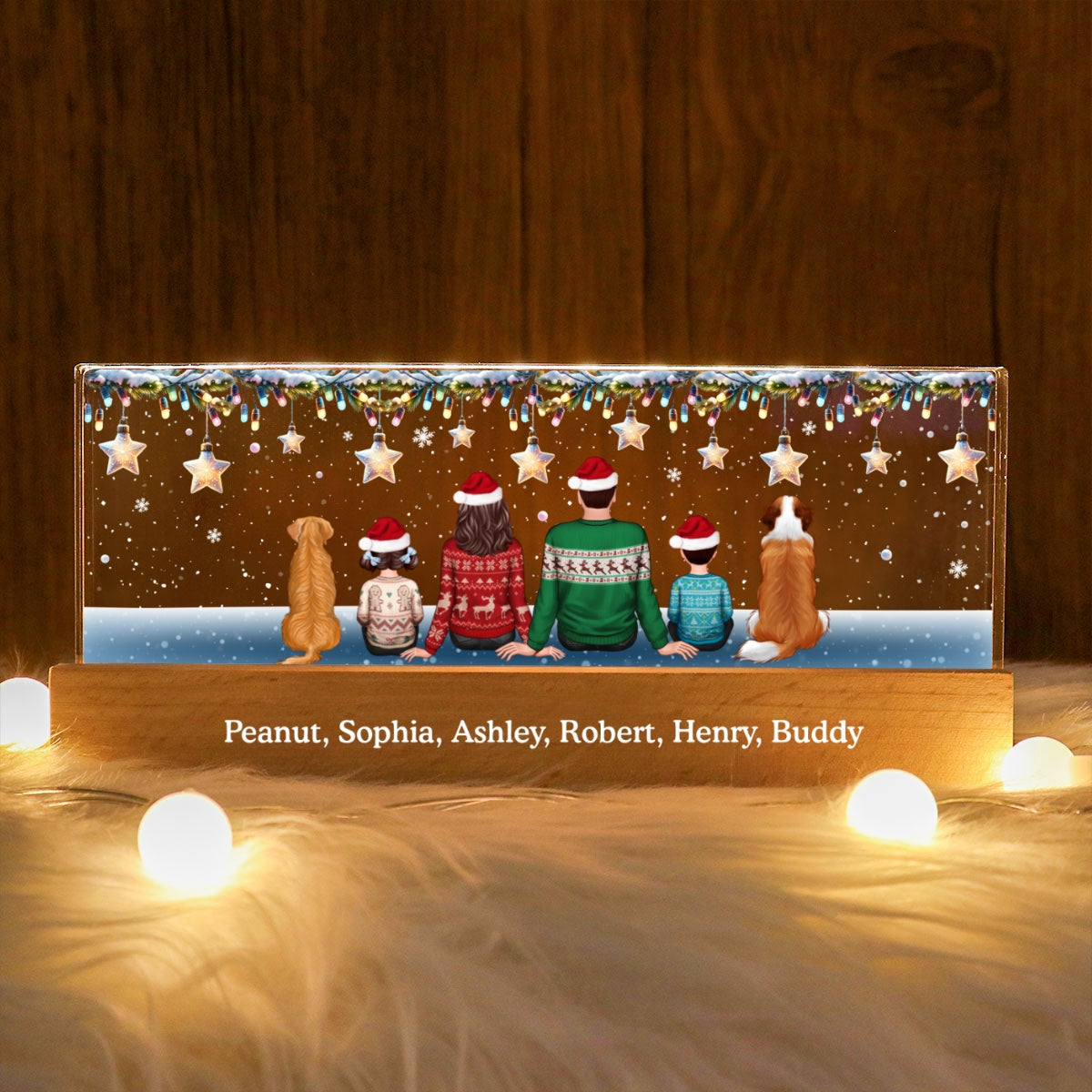 Family Dogs Cats Christmas Sitting Christmas Light Star Personalized Acrylic Block LED Night Light