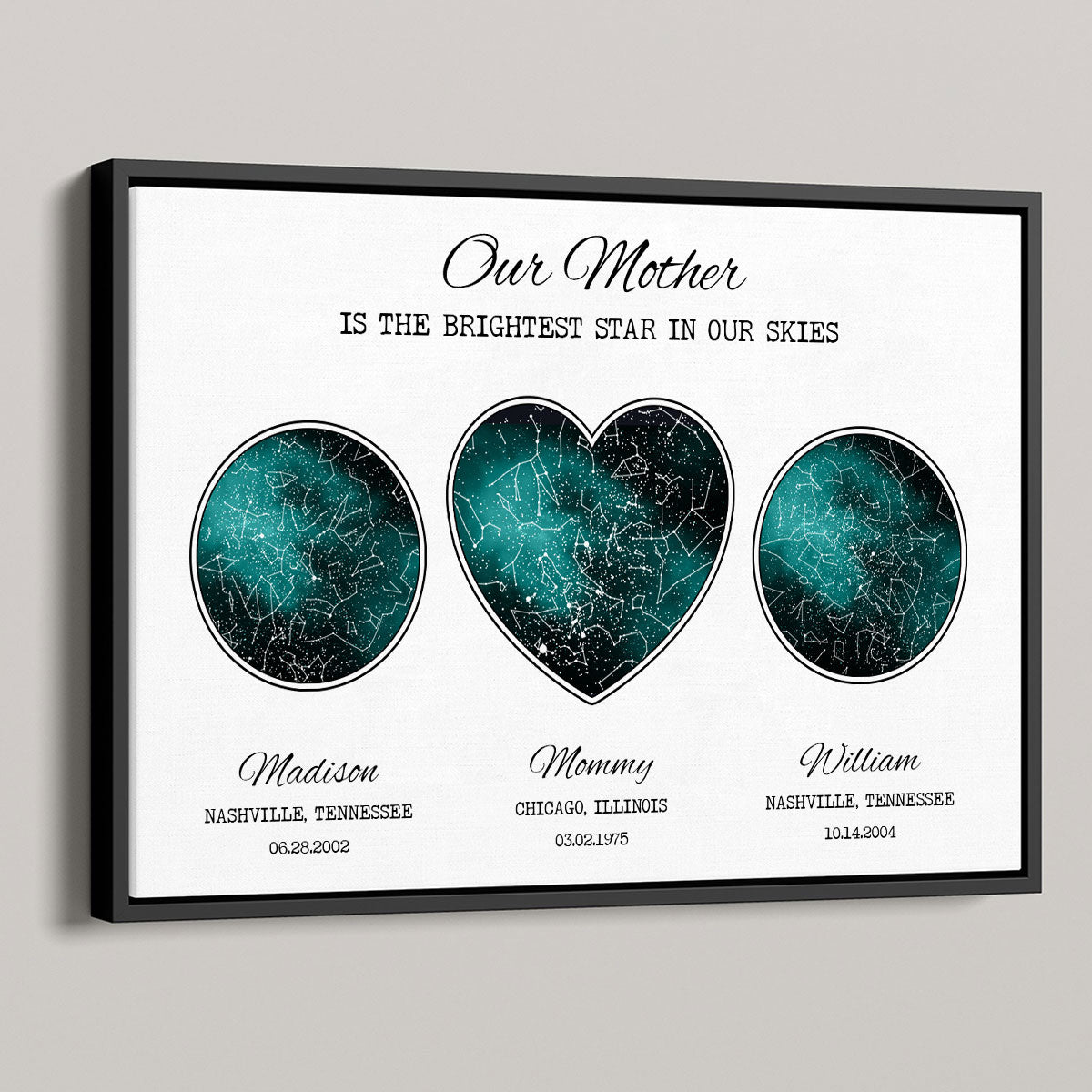Custom Star Map Poster by Location & Date, Real Astronomical Data, Personalized Heartfelt Gift for Mom from Daughter, Son