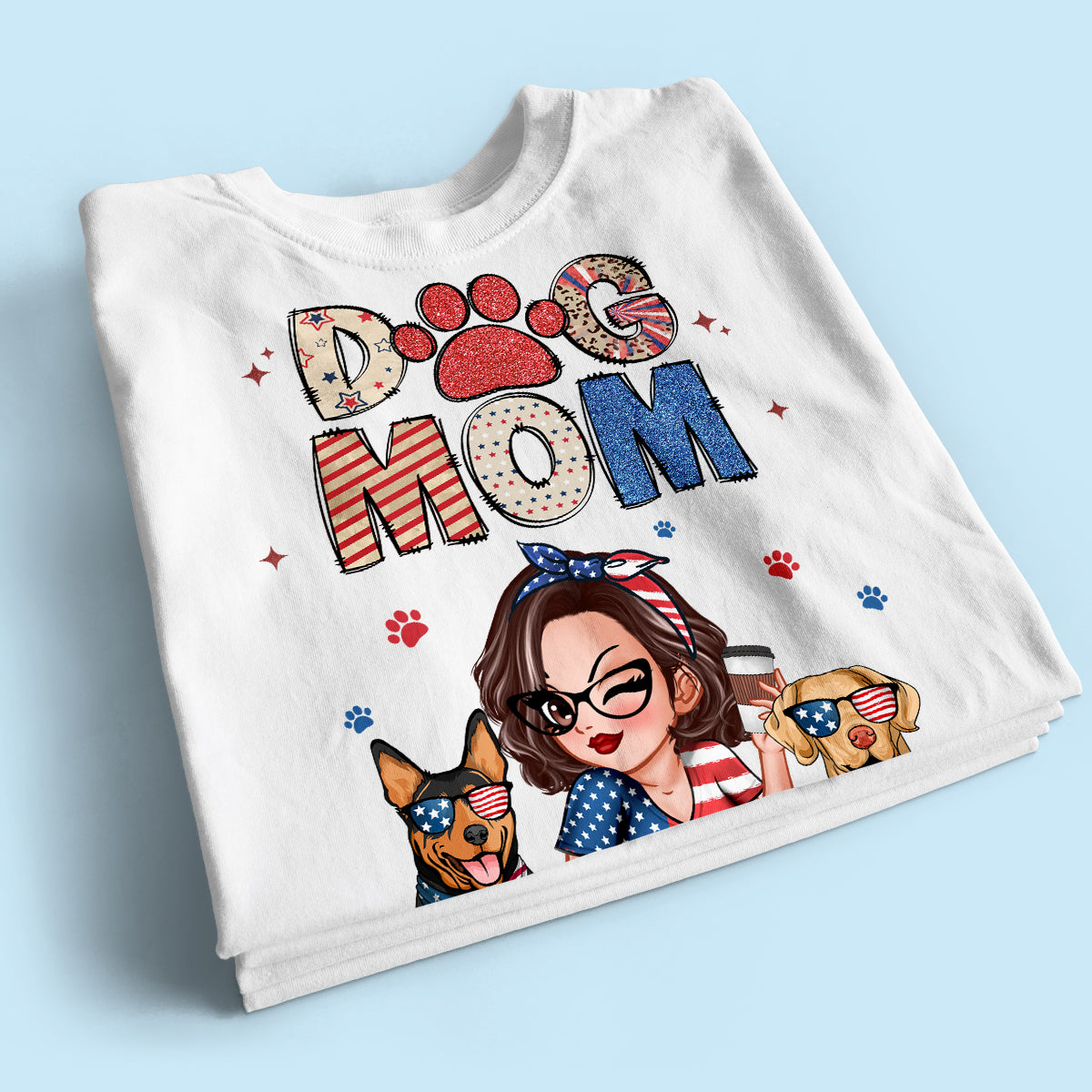 Dog Mom 4th of July America Sparkly Pattern Personalized Shirt, Independence Day