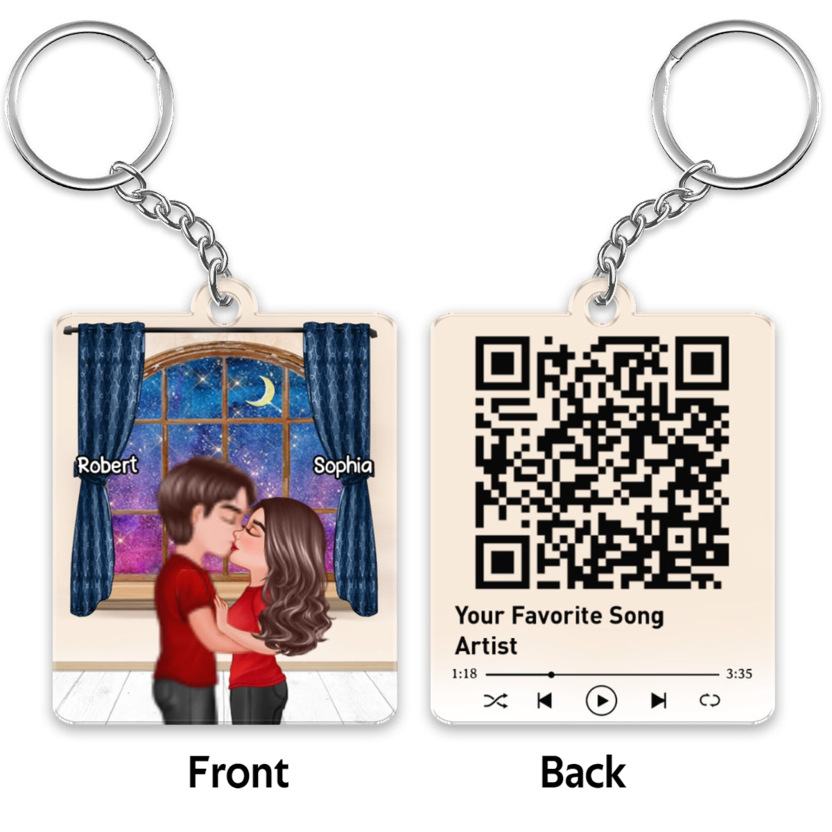 Doll Couple Kissing In House Moon Window Favorite Song QR Code Personalized Acrylic Keychain