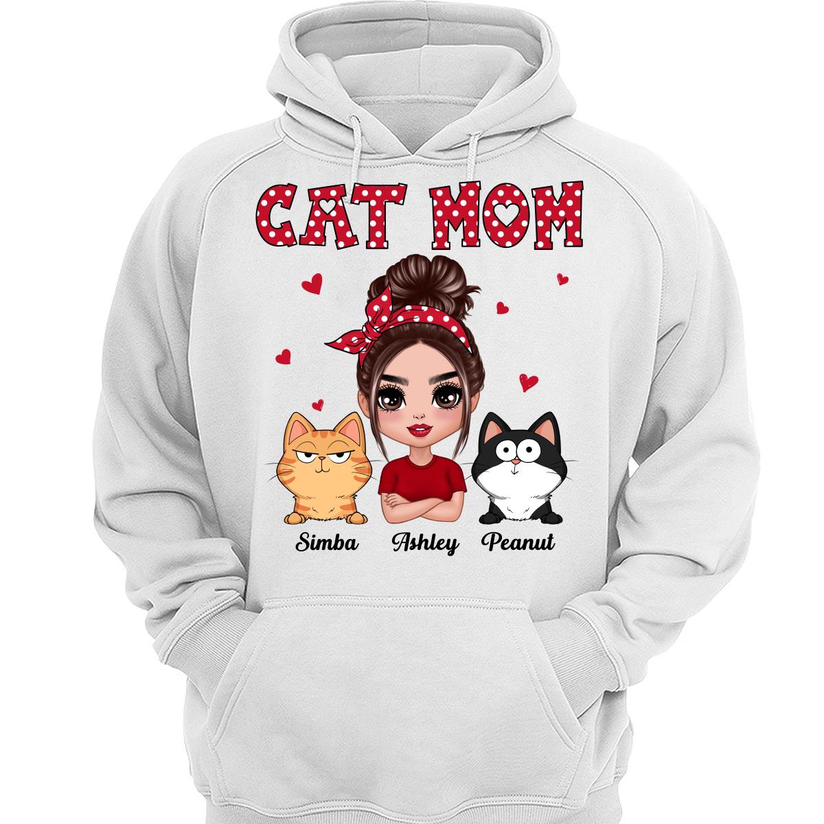 Polka Dot Pattern Doll Cat Mom Funny Cat Expressions Personalized Shirt