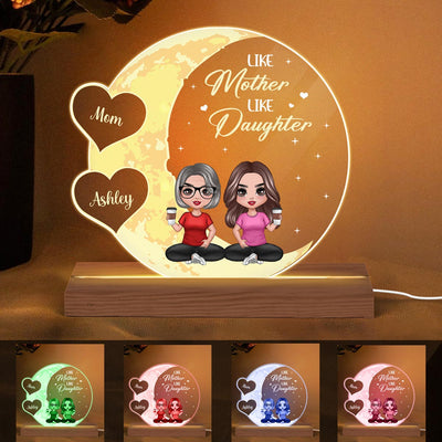 Moon Hearts Doll Mom Daughters Sons Sitting Personalized Custom Shape Acrylic Plaque LED Light Night