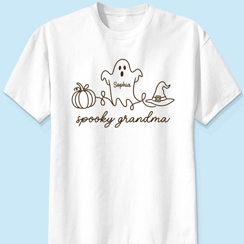 Spooky Grandma Ghost Grandkids Names - Personalized Shirt - Halloween Gift For Grandma