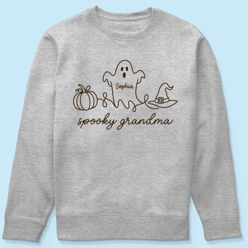 Spooky Grandma Ghost Grandkids Names - Personalized Shirt - Halloween Gift For Grandma