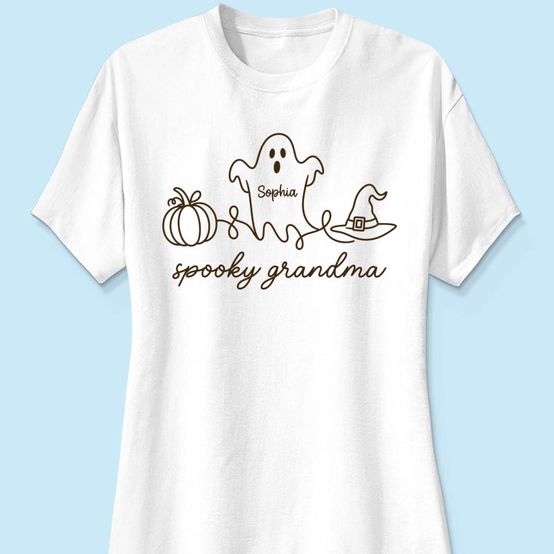 Spooky Grandma Ghost Grandkids Names - Personalized Shirt - Halloween Gift For Grandma