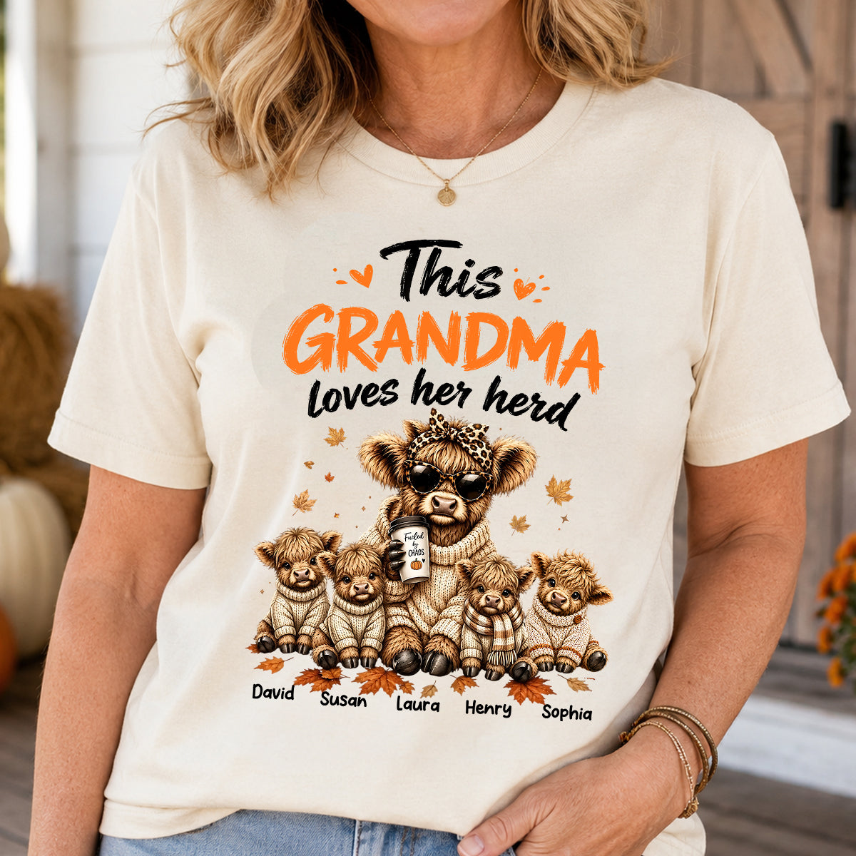 This Grandma Loves Her Herd Fall Season - Personalized Light Color Shirt - Cozy Autumn Tee for Grandma
