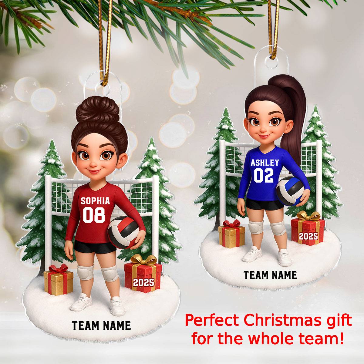 3D Effect Christmas Volleyball Player - Personalized Acrylic Ornament - Gift For Volleyball Lovers, School Volleyball Team