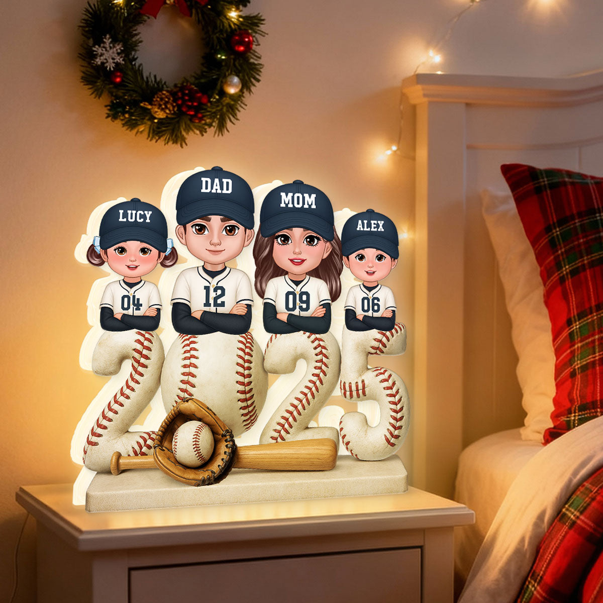 3D Effect Christmas Baseball Team Family - Personalized Light Box
