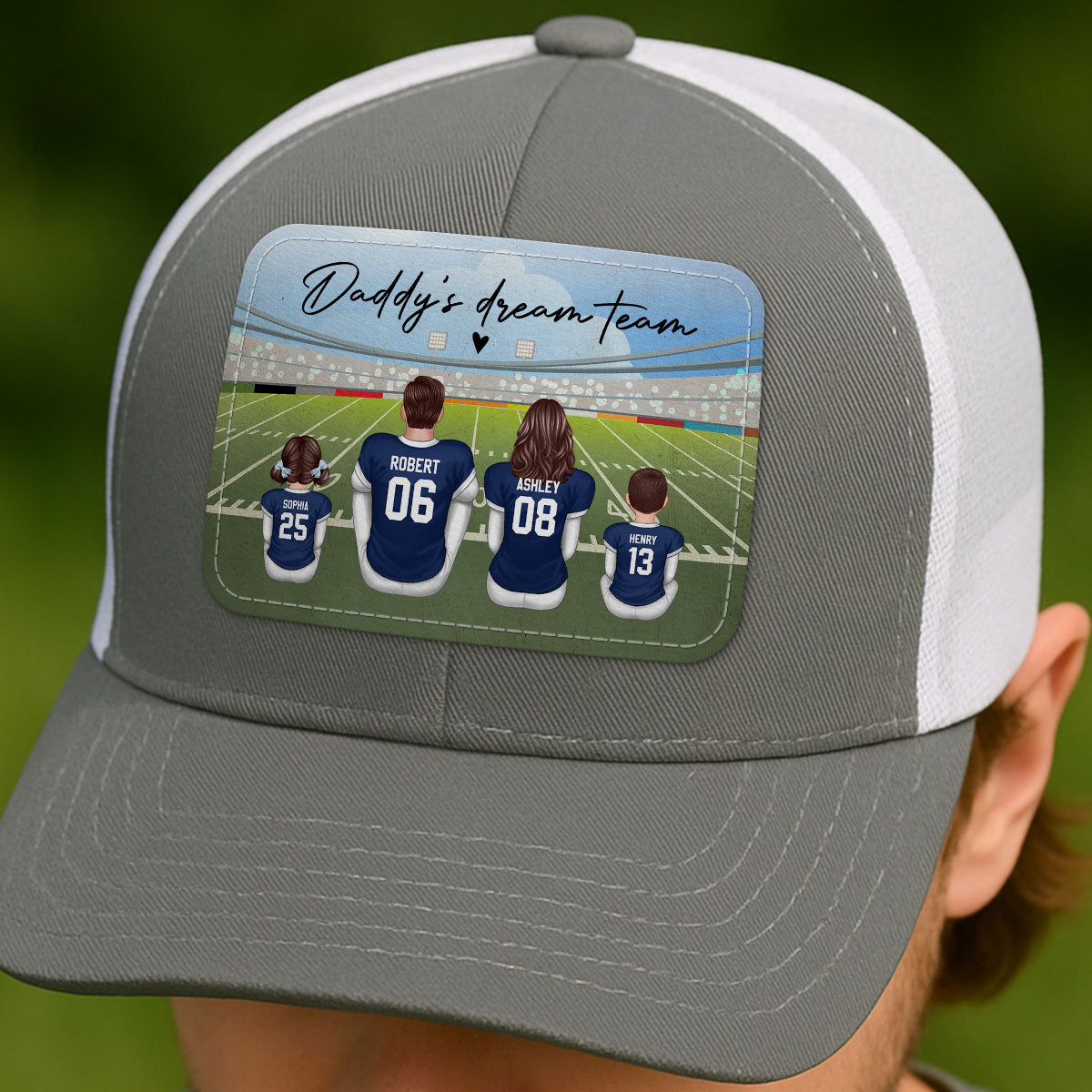 Football Daddy's Dream Team Personalized Leather Patch Hat, Gift For Dad
