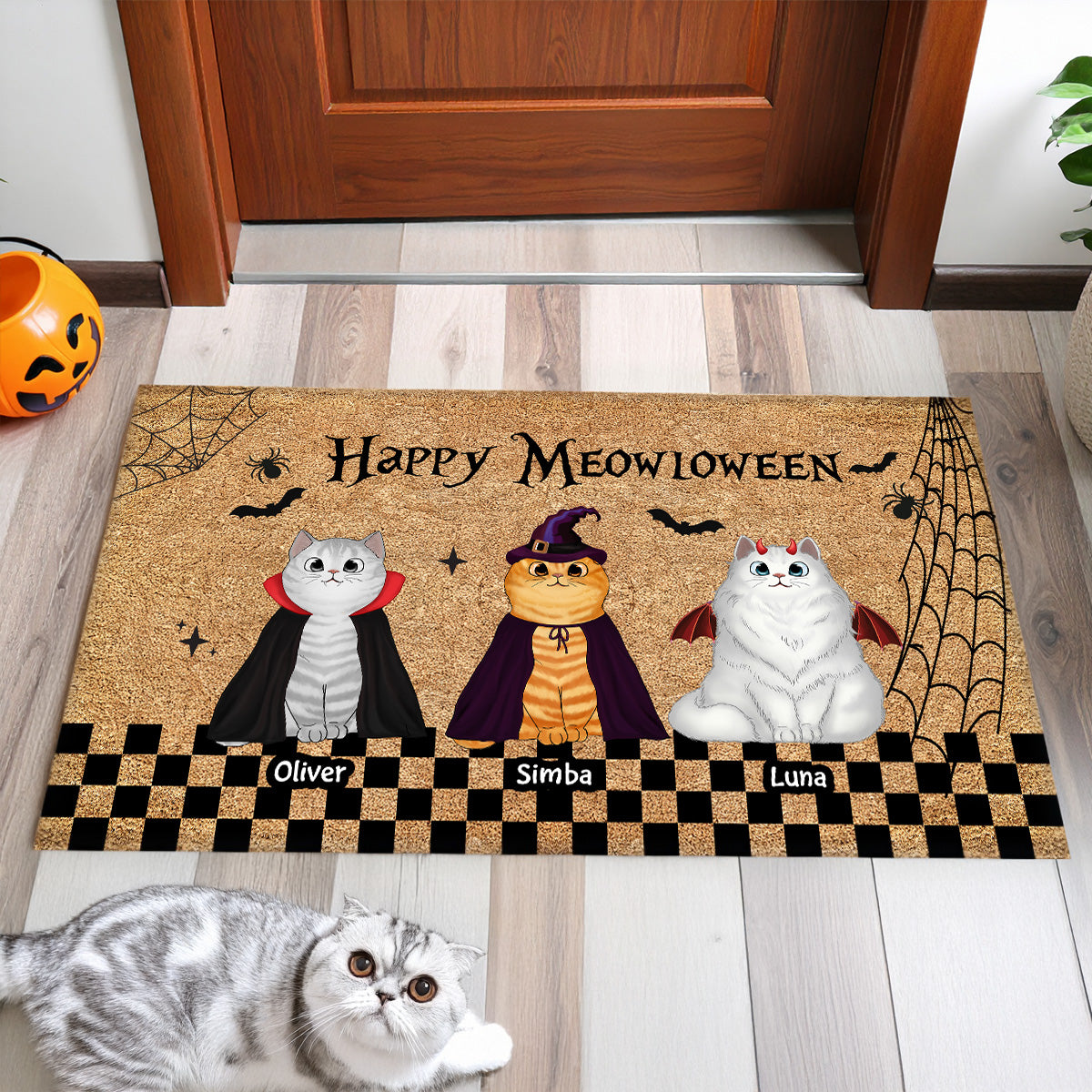 Spooky Season Happy Meowloween Spooky Cats Personalized Doormat, Halloween Decor
