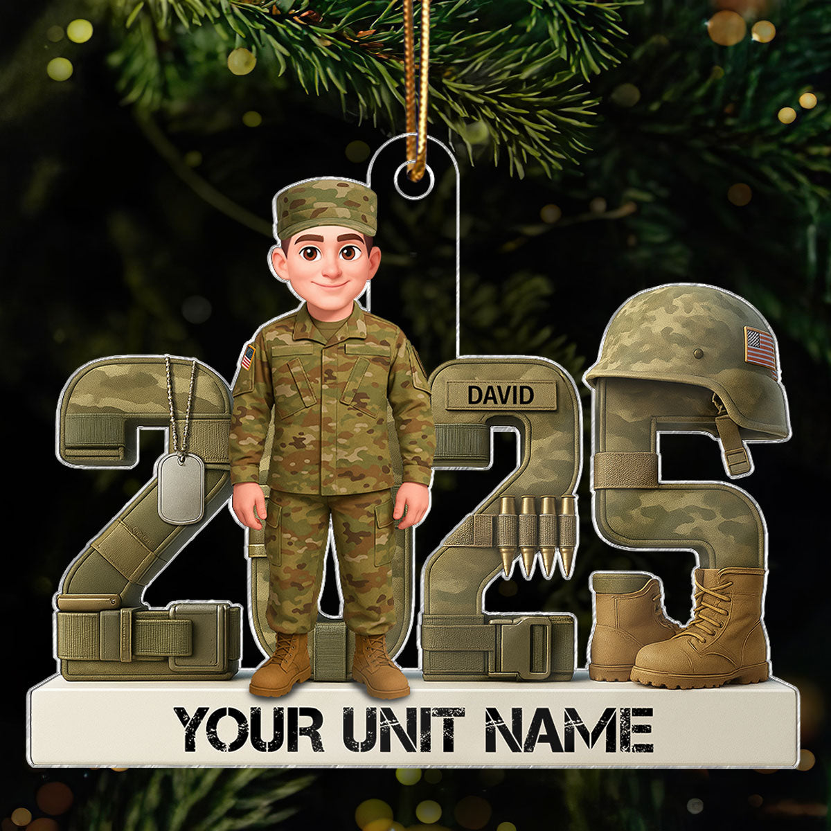 3D Effect Christmas Army Soldier - Personalized Acrylic Ornament