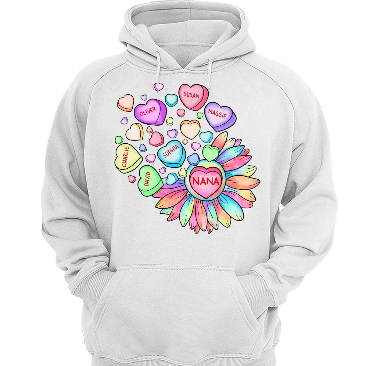 Grandma Mom Sunflower Candy Hearts Personalized Shirt