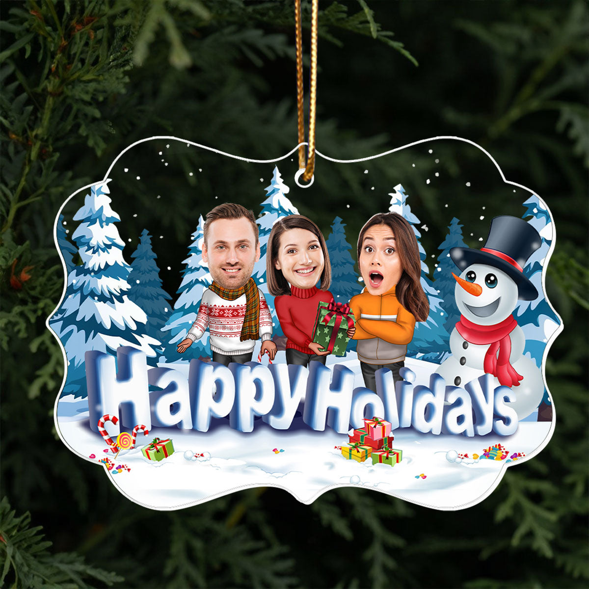 Happy Holiday Funny Family, Custom Photo Ornament, Personalized Family Photo Christmas Ornament, Family Keepsake