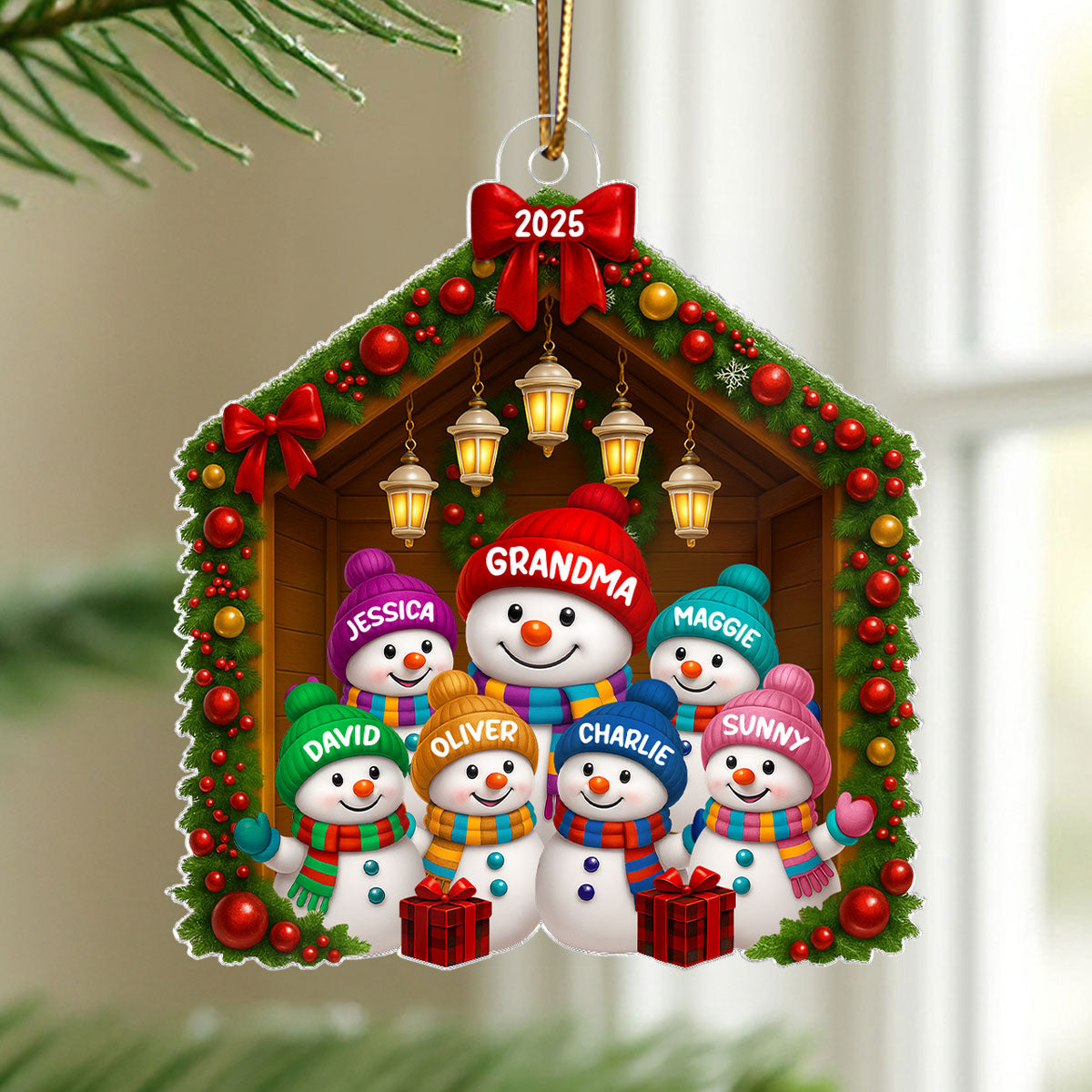 Grandma Grandkids Snowman Personalized Acrylic Ornament - 2025 Thoughtful Christmas Gift for Grandma
