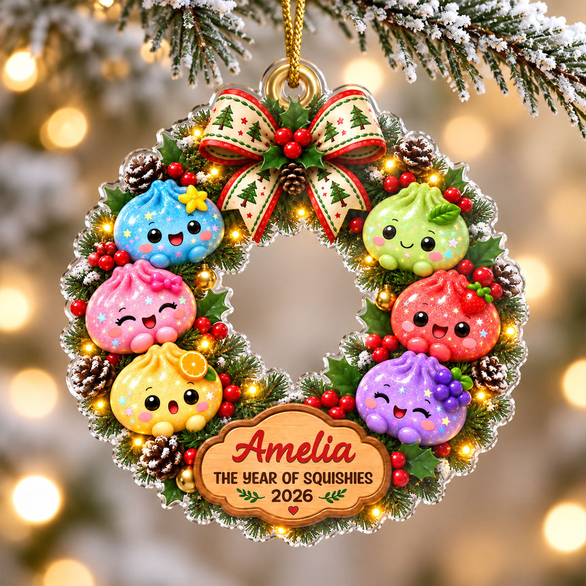 The Year Of Squishies Dumpling Wreath 2D Flat – Personalized Acrylic Ornament – Squishy Lover Christmas Keepsake 2026