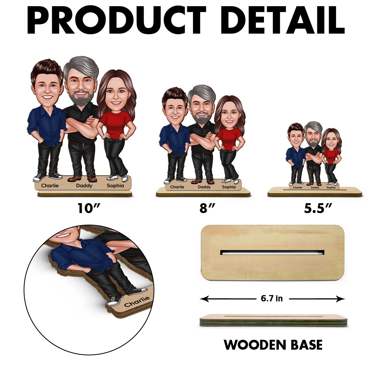Dad Grandpa Kids Caricature Personalized Standing Wooden Plaque