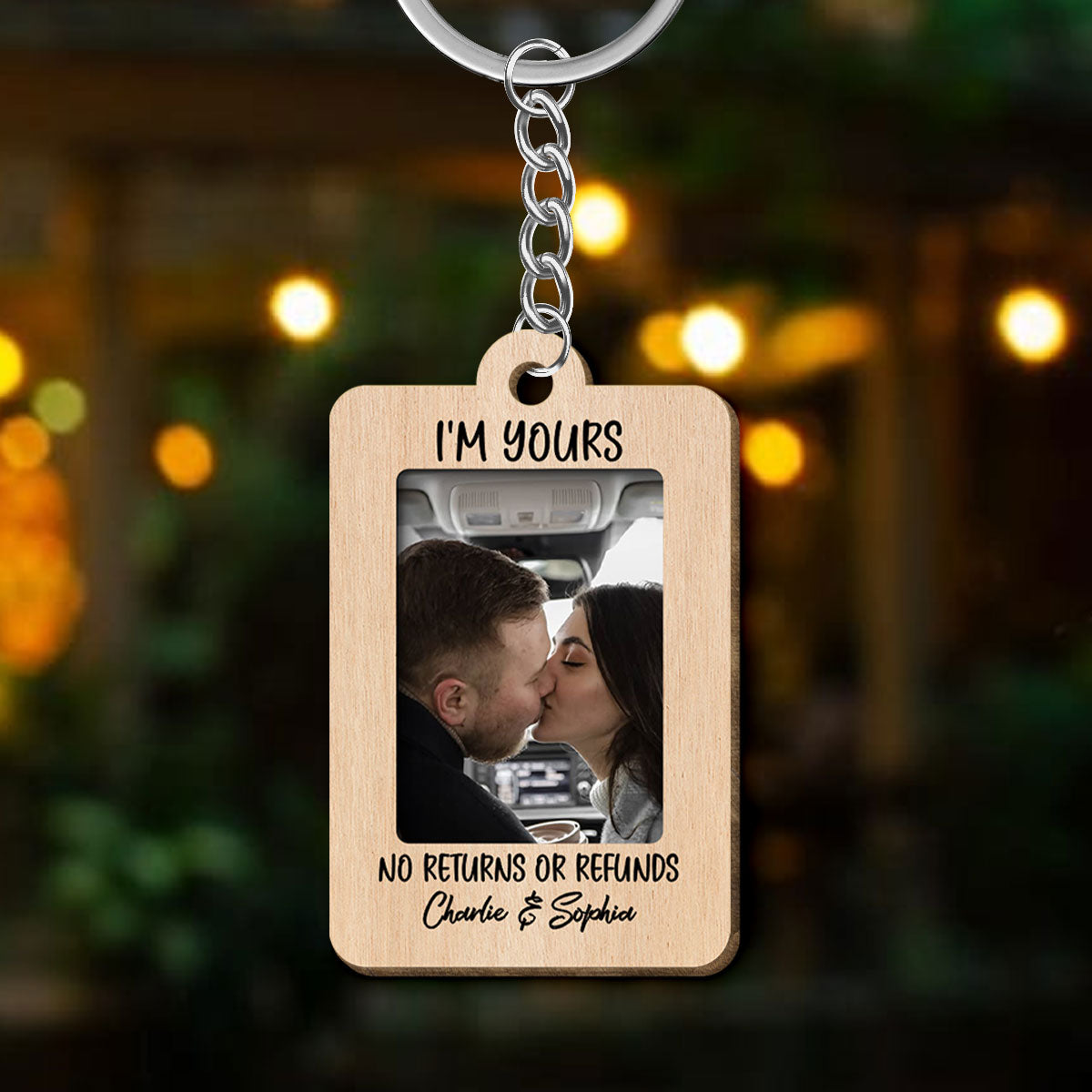 Drive Safe Handsome Personalized Couple Photo Car Wooden Keychain, Gift For Him