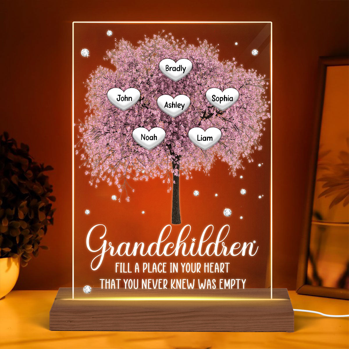 Grandkids Name Blossom Tree Personalized Rectangle Acrylic Plaque With LED Night Light