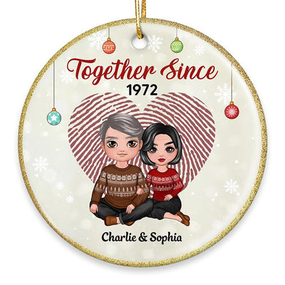 Embracing Couple Fingerprint Heart Personalized Circle Ornament
