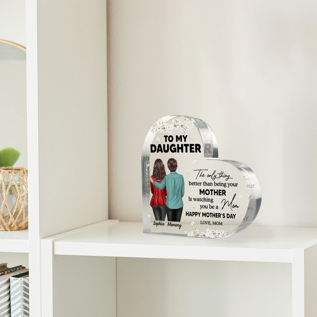 To My Daughter From Mom Happy Mother's Day Floral Personalized Heart Acrylic Block Plaque, Gift For Daughter