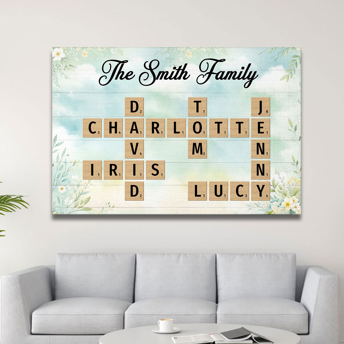 Family Crossword Puzzle Art Personalized Canvas Prints, Gift For Mom, Grandma